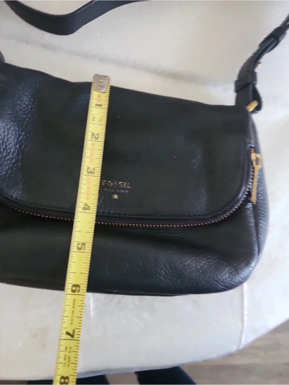 Vintage Fossil Preston Black Pebble Leather Flap Crossbody Shoulder Bag